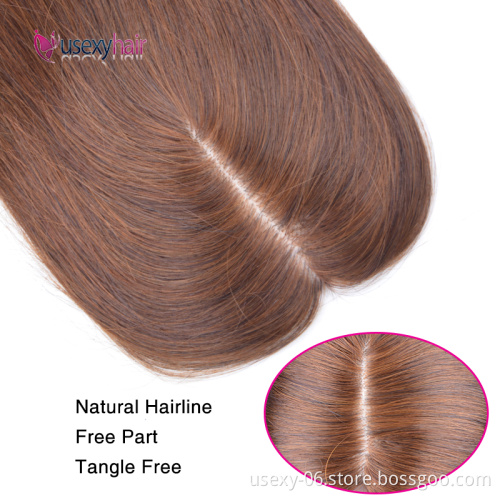 Wholesale 100% Real Virgin Brazilian Human Hair Topper Color 4 Straight 6*9 Silk Base Clip In Hair Toupees Women